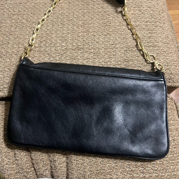 Tory Burch Bombe Reva Clutch Black Leather Gold Chain. Vintage - Picture 3 of 5